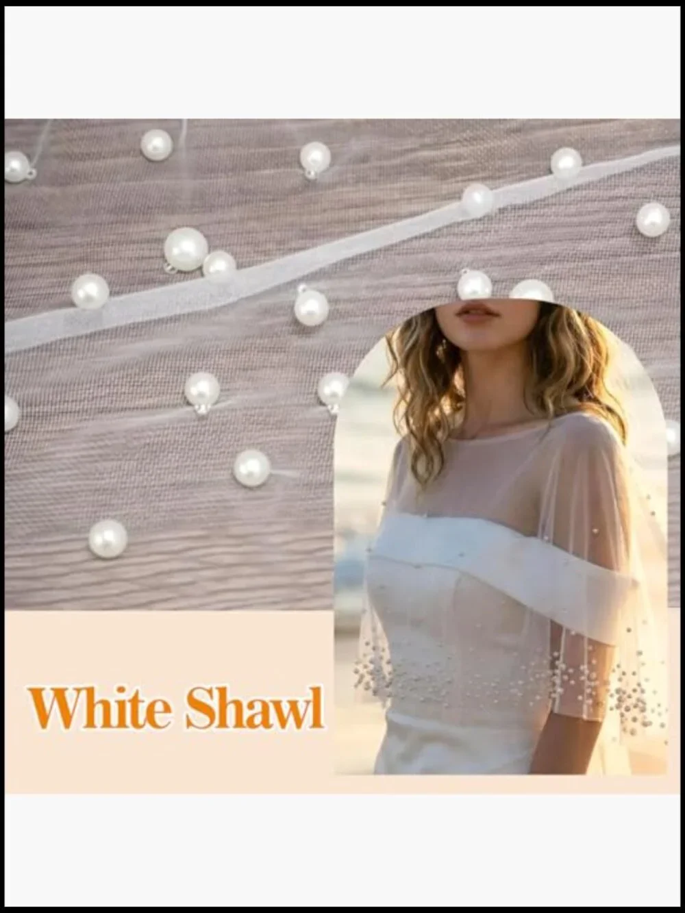 Bridal Pearl-Embellished Sheer Capelet - White